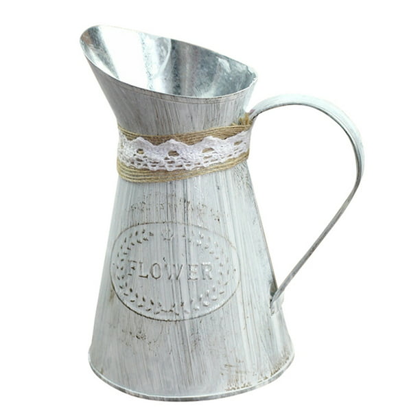 APSOONSELL Shabby French Style Country Rustic Primitive Jug Vase Metal Pitcher Flower Vase for Wedding Party Decoration 